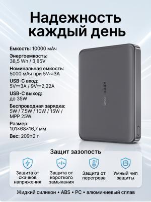 Внешний аккумулятор KEEPHONE SHANKS 10000 Magsafe серый