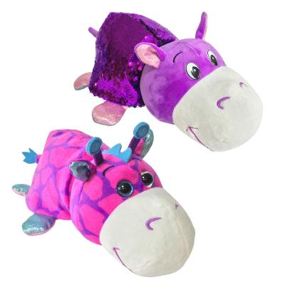Игрушка мягкая 1TOY Вывернушка Жираф-Бегемот с пайетками 30 см