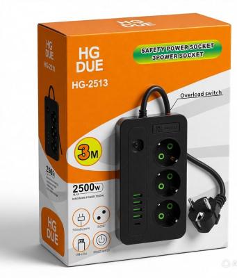 Сетевой фильтр 3 розетки + 4USB + TYPE-C HG-2513 3м