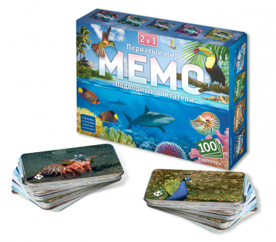 Настольная игра Мемо 2 в 1 Пернатый мир и Подводные обитатели, 100 карточек