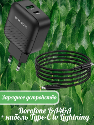 Зарядное устройство Borofone BA46A + кабель Type-C to Lightning, черный