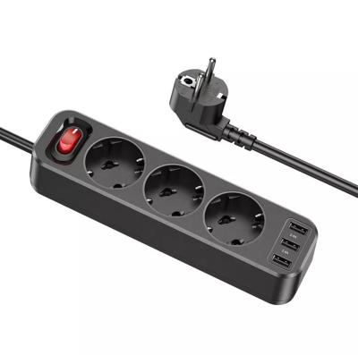 Сетевой фильтр Hoco NS2 3 гнезда + 3USB 1.8м 4000W черный*