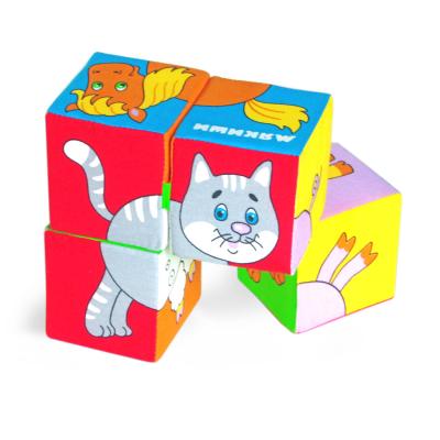 Игрушка МЯКИШИ кубики Собери картинку Домашние животные