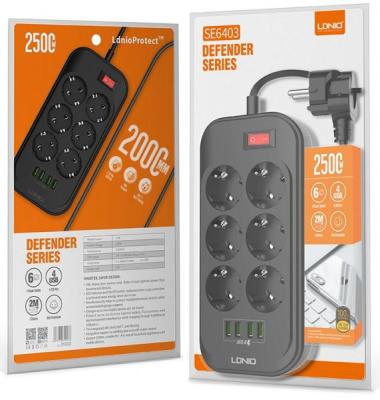 Переходник СЗУ на 4 USB 6 розетки SE6403 EU LDNIO*