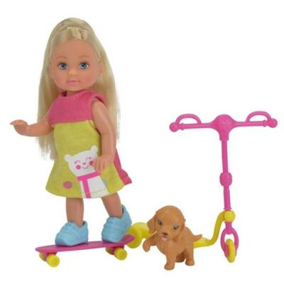 Кукла Simba Еви на розовом скутере и скейт и собачка