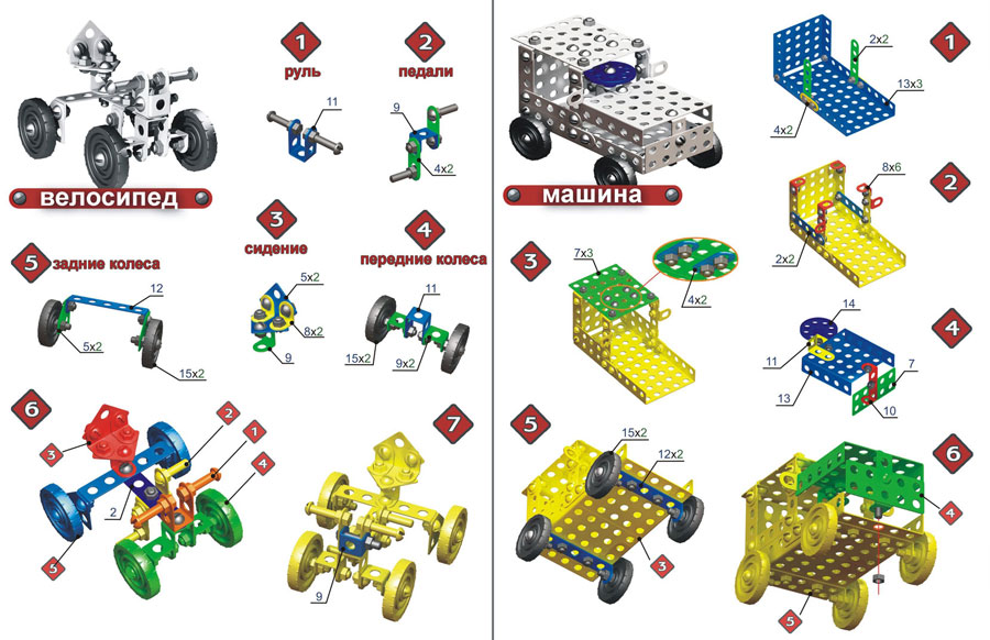 Схема сборки машины из металлического конструктора