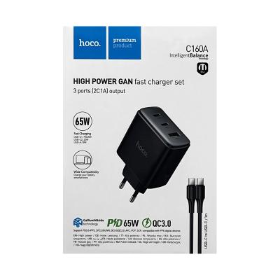Сетевое зарядное устройство Hoco C160A 65W+кабель Type-C черный