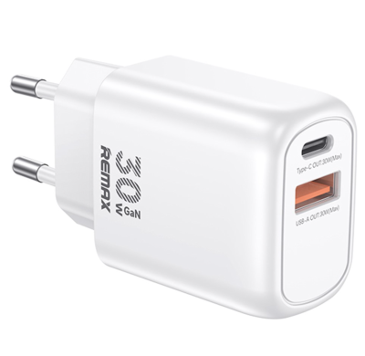 Зарядный адаптер Remax 30W+QC3.0 Type-C+USB RP-U18 белый