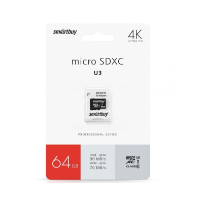 Карта памяти Smartbuy 64GB Class10 PRO U3 micro SDXC