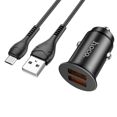 Автомобильное зарядное устройство Hoco NZ1 + кабель Micro-USB, черный