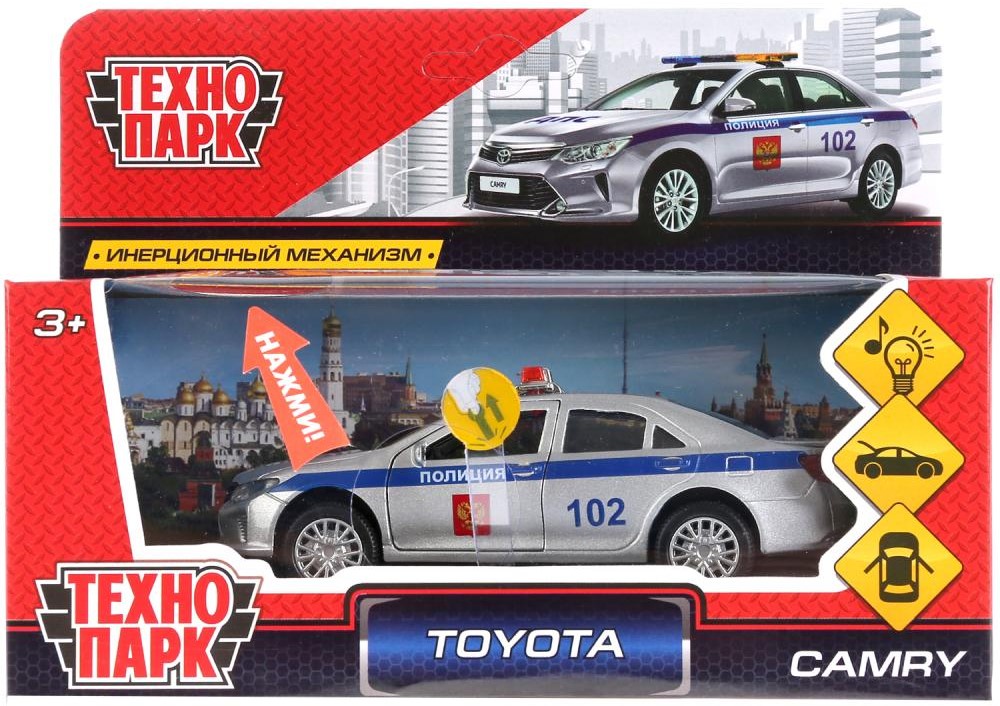 Инерционная машинка Технопарк Toyota Camry Полиция, 12 см, свет и звук