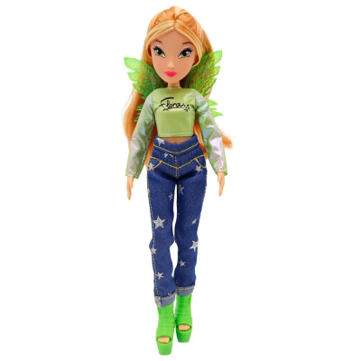 Шарнирная кукла Winx Club Флора в джинсах с крыльями, 24 см, 1/12
