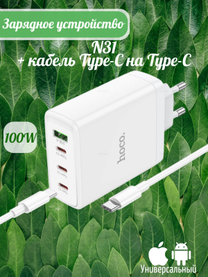 Мощное зарядное N31 PD100W + кабель Type-C на Type-C белый