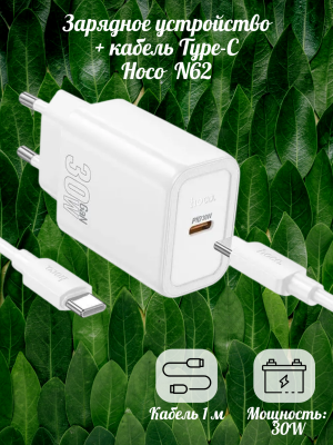 Зарядное Hoco N62 PD30 + кабель Type-C на Type-C белый