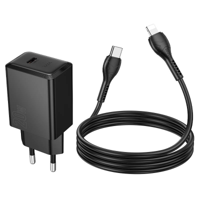 Зарядное устройство Hoco N68+кабель Type-C/Lightning, черный