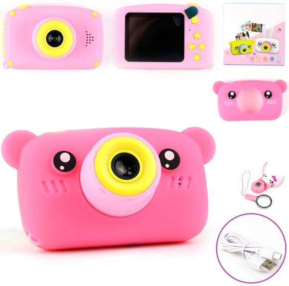 Детский фотоаппарат розовый + чехол мишка zal