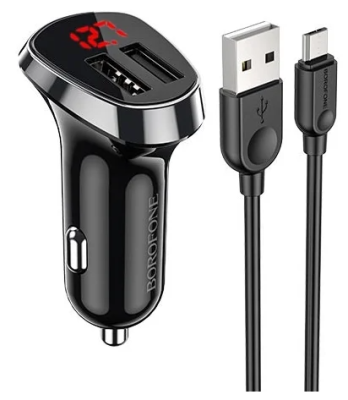 Автомобильное зарядное устройство Borofone BZ15 + кабель Micro-USB, черный