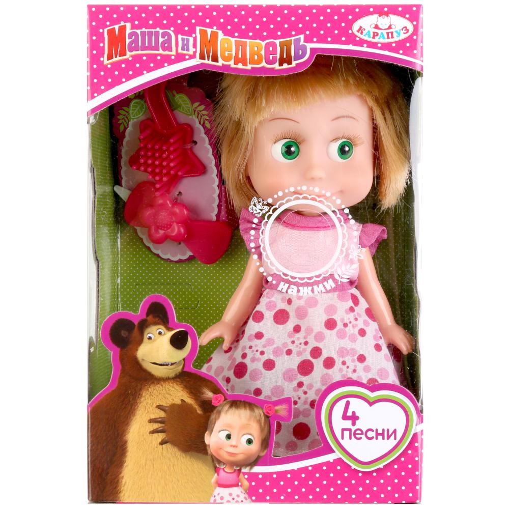 Кукла озвученная Маша и медведь Маша 15 см платье День рождения