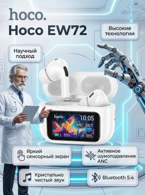 Наушники беспроводные с экраном и шумоподавлением Hoco EW72 белые