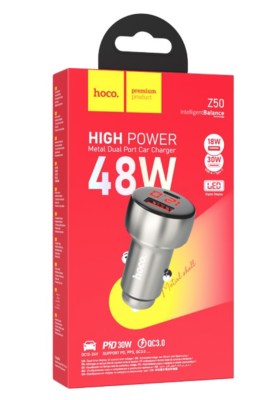 Зарядное в автомобиль Hoco Z50 PD48W серый