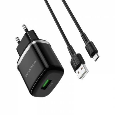 Зарядное устройство Borofone Ba36A+кабель Micro-USB, черный