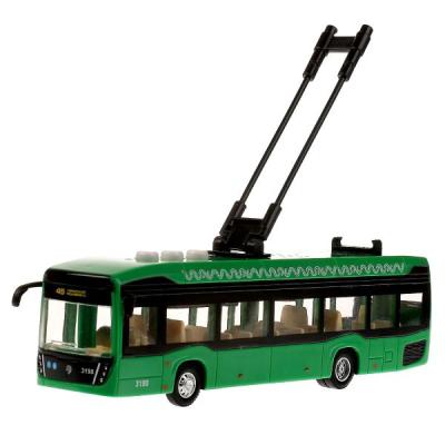 Модель Технопарк Городской троллейбус свет-звук. 19 см, 3 кнопки, инерционный, зеленый