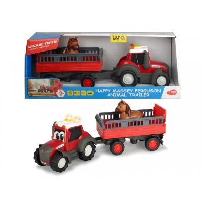 Игрушка Dickie Toys Трактор Happy Massey Ferguson с прицепом для перевозки животных 30 см