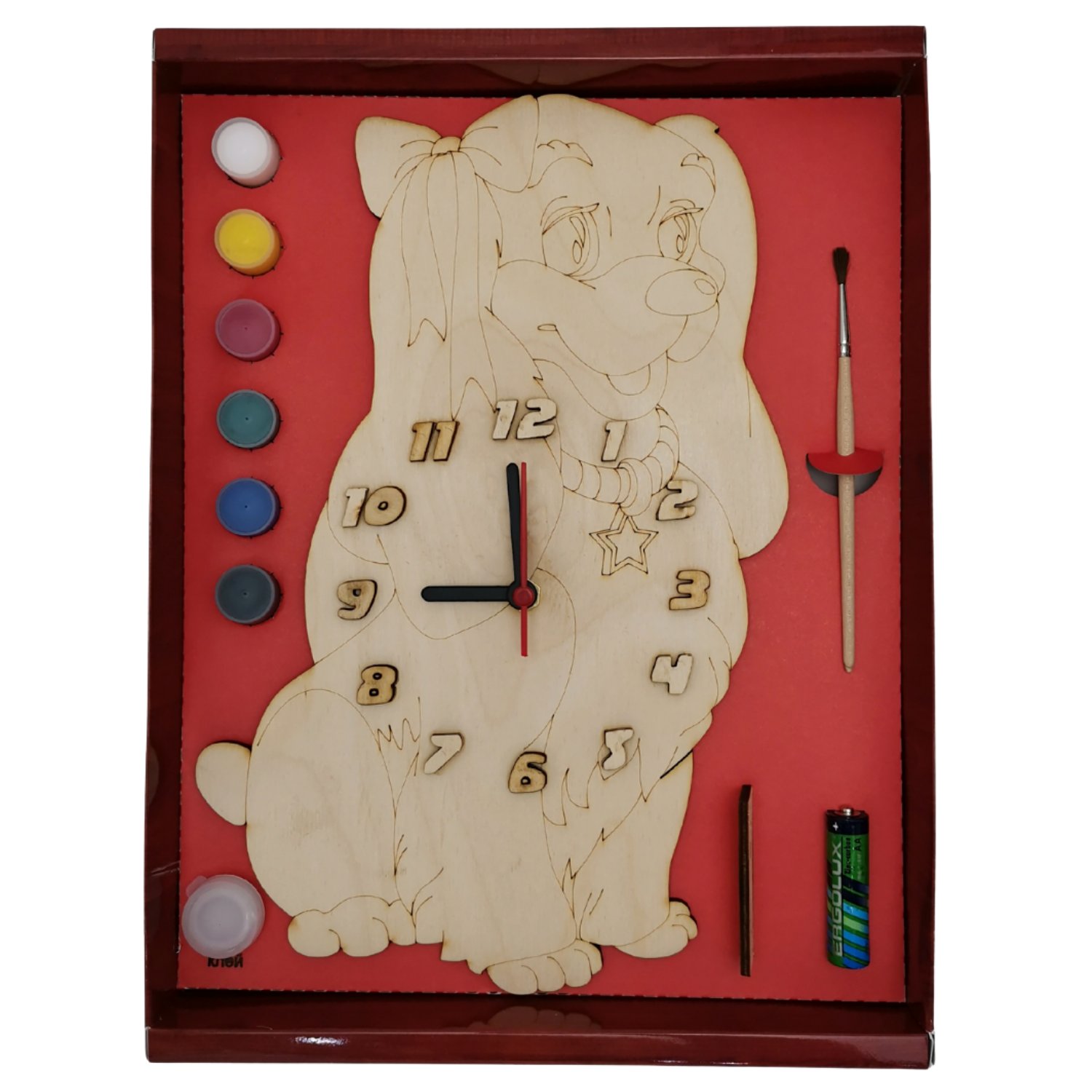 Часы с циферблатом под роспись Нескучные игры Собачка Леди с красками